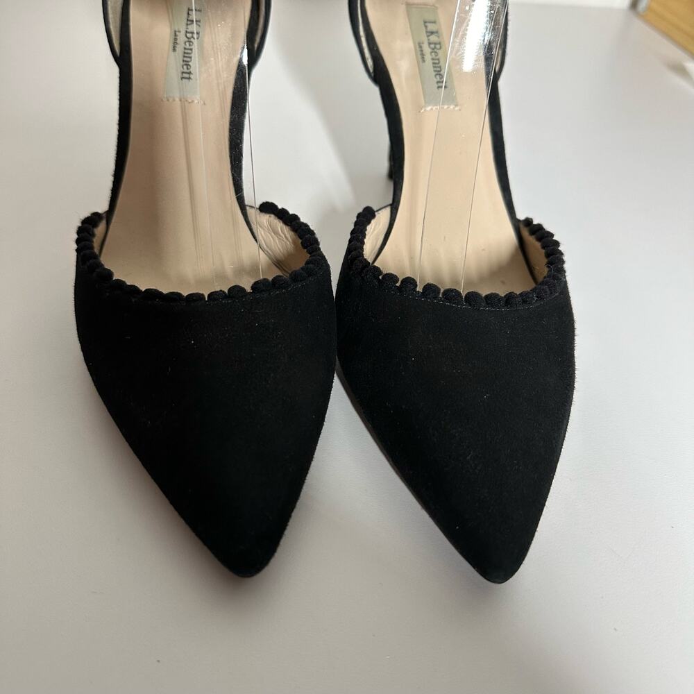 LK Bennett Women's Black Pom Pom Suede D'Orsay Heels Size 40 Size 9 - Picture 9 of 10